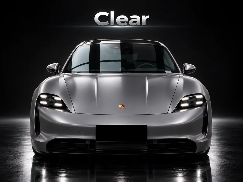 Front-view concept rendering of a silver sports car illustrating HDONE HD1688 Clear windshield protection film.